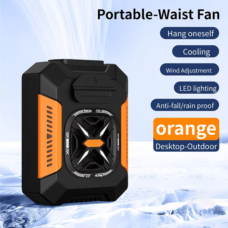 Cooskr Mini Tragbarer Taillenclip-Ventilator mit 5000 mAh Akku und LED-Licht, Wiederaufladbarer USB-Luftkühler mit Powerbank Funktion in Orange und Schwarz - Bild 7