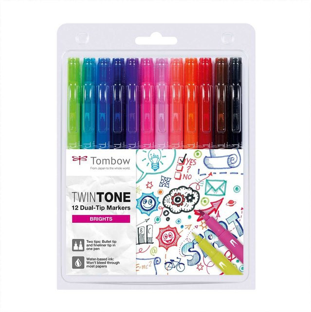 Tombow TwinTone Fasermaler Brights Multicolour 12 Stück mit feiner Spitze - Bild 1