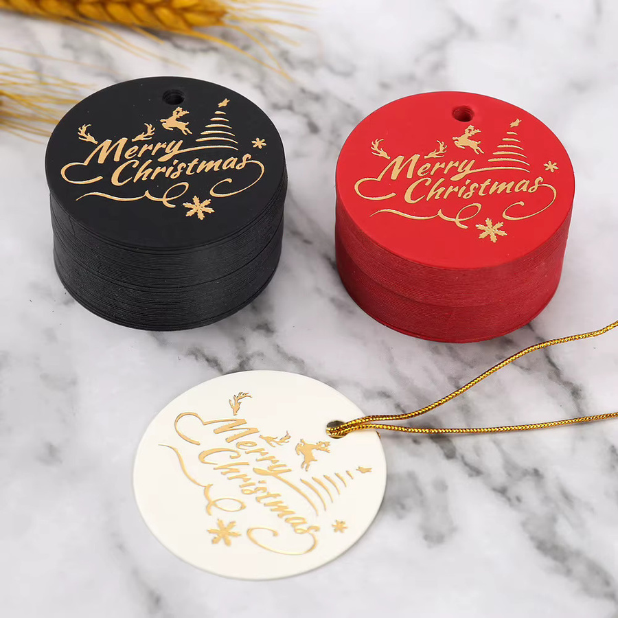 100 Stück Runde Frohe Weihnachten Geschenkkarten aus Papier in Gold und Schwarz - Bild 3