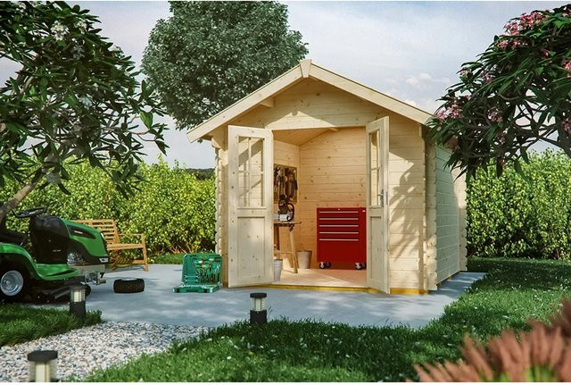 Skan Holz Gartenhaus Palma in Beige mit Satteldach und Blockbohlenbauweise, B/H/T: 280 x 256 x 250 cm - Bild 1