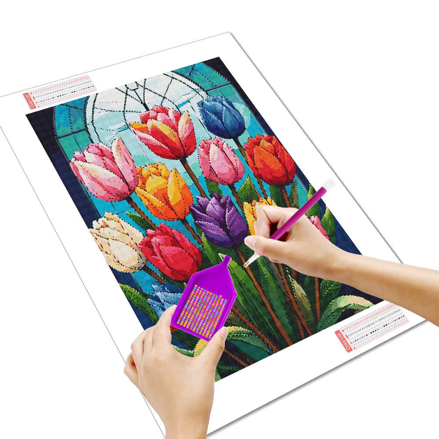 HUACAN Diamantmalerei DIY Set Bunte blühende Tulpen 5D Kunst Mosaikbild Multicolor B/H: 30 x 20 cm - Bild 2