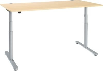 SCHÄFER Elektrisch höhenverstellbarer Schreibtisch mit T-Fuß und Kabeldurchlass, Farbe Ahorn/Weiß, B/T/H: 180 x 80 x 63,4-129,4 cm