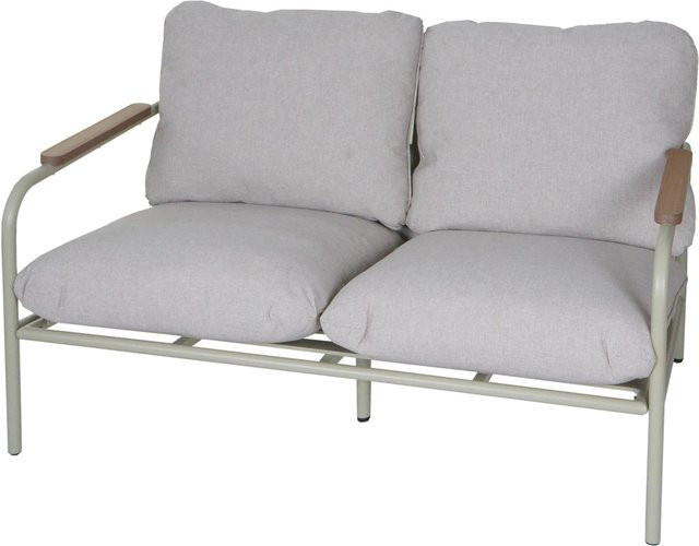 MCW Aluminium-Gartenbank O11 Outdoor 2-Sitzer mit Olefin-Stoff in Hellgrün und beigen Polstern, Breite: 125 cm - Bild 2