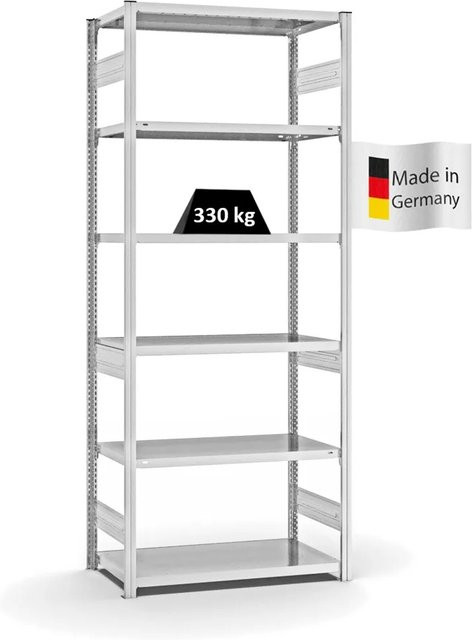 PROREGAL Fachbodenregal Stecksystem T-Profil Heavy-Duty Grundregal, Lichtgrau, H x B x T: 250 x 100 x 50 cm, 6 Ebenen, beidseitig nutzbar - Bild 1