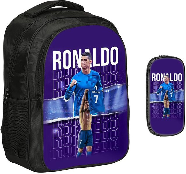 2er Set Schulranzen und Federmäppchen Ronaldo Fußball Design von Fancy Style Studio in Lila - Bild 1