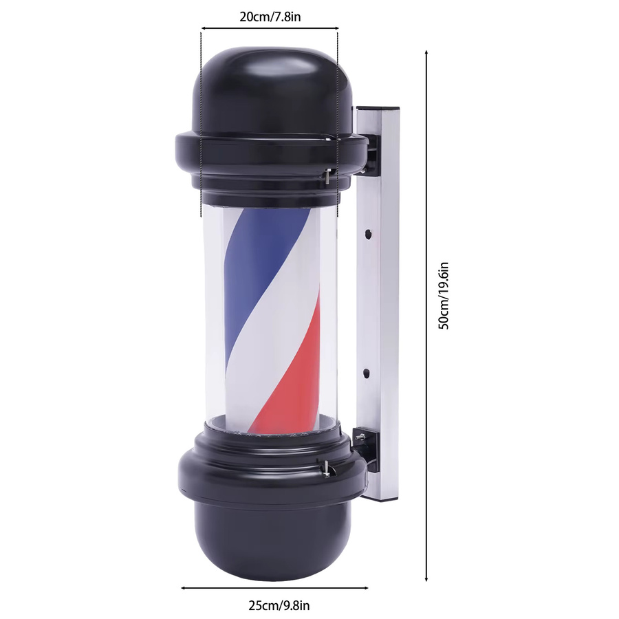 Bymaocar Rotierende LED Friseursalon-Leuchte Schwarz, Wandmontierte Barbier-Pfostenleuchte aus Aluminiumlegierung mit 12W und 50 U/min - Bild 2