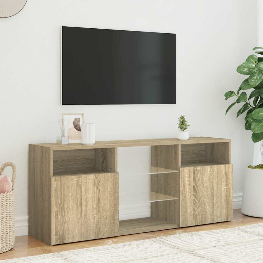 vidaXL TV-Schrank modern mit LED-Beleuchtung und Hartglas in Sonoma-Eiche, B/T/H: 120 x 30 x 50 cm - Bild 4