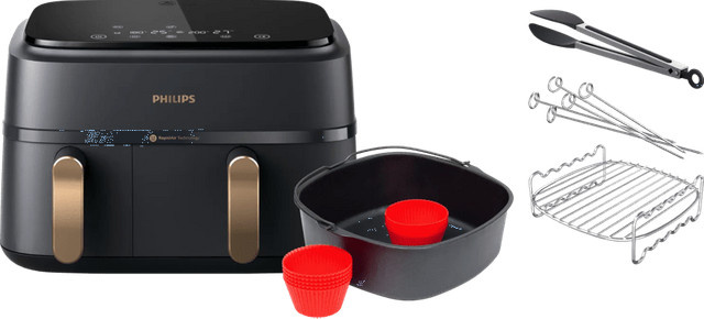 Philips 3000 Series Dual Basket Heißluftfritteuse NA352/00 in Schwarz inklusive Garset und Backset - Bild 1