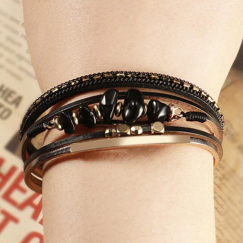 yuyongzhi Armband, Rindsleder, Perle, Messing, Grün, Damen - Bild 1