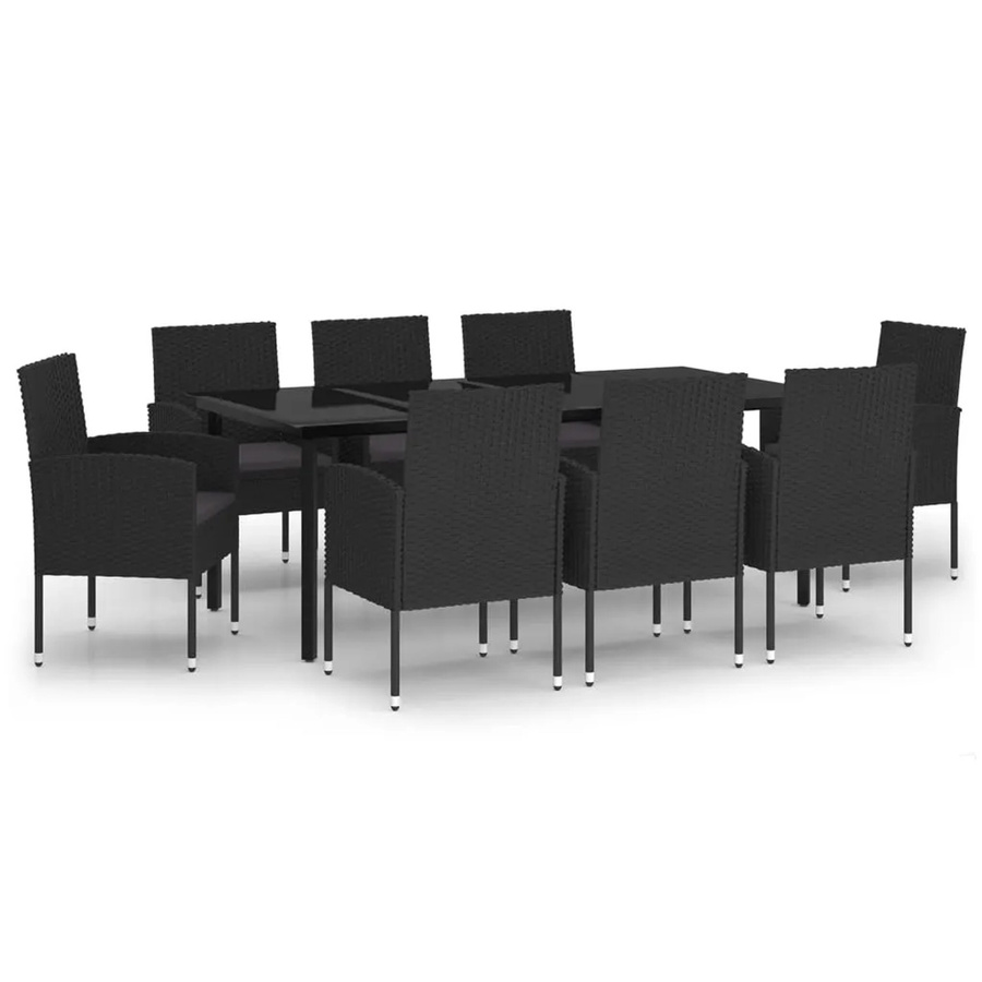 vidaXL 9-teilige Garten-Essgruppe aus PE-Rattan und Glas in Schwarz und Grau - Bild 2