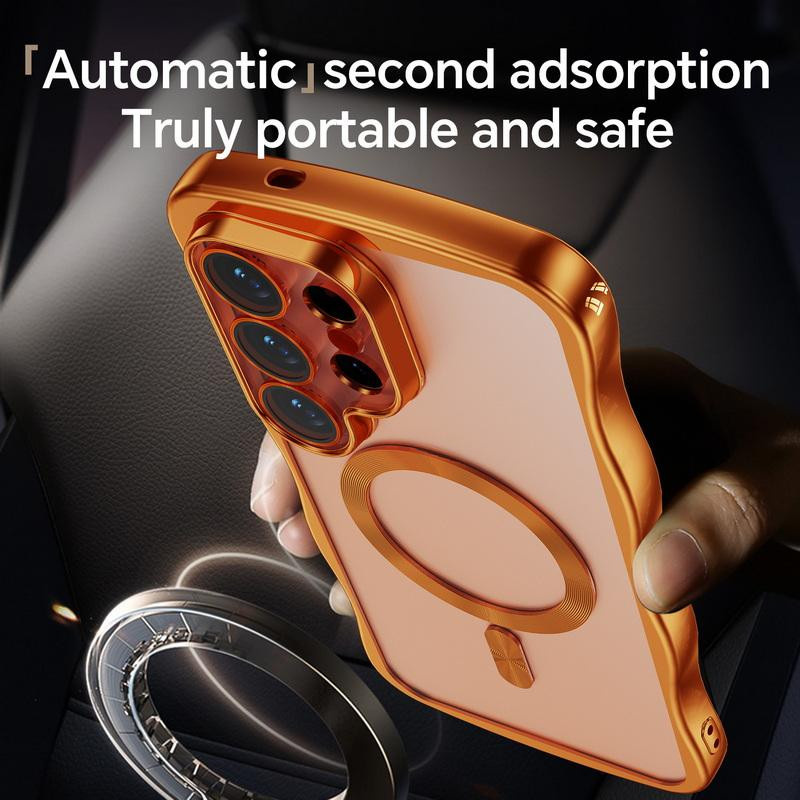 Chinatop-3c Magnetische Silikon-Handyhülle mit vergoldetem Wellenrahmen für Samsung Galaxy S24 Ultra S25 Ultra S26 Ultra und S24 Plus, Transparent mit Dunkelviolett - Bild 6