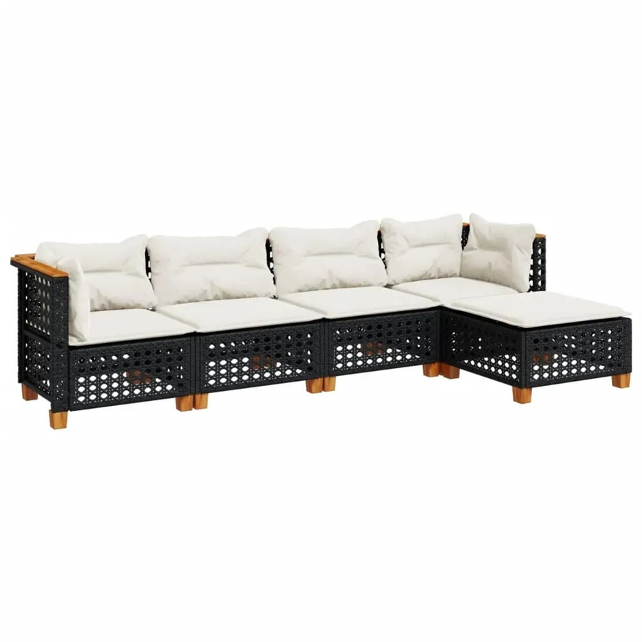 vidaXL 5-teilige Garten-Sofagarnitur aus Polyrattan in Schwarz mit Sitzkissen und Rückenkissen, L-Form - Bild 2