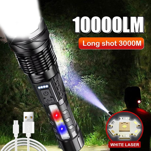 Kdulit Hochleistungs-LED taktische Taschenlampe mit Zoom und USB-wiederaufladbarem Akku in Schwarz - Bild 1