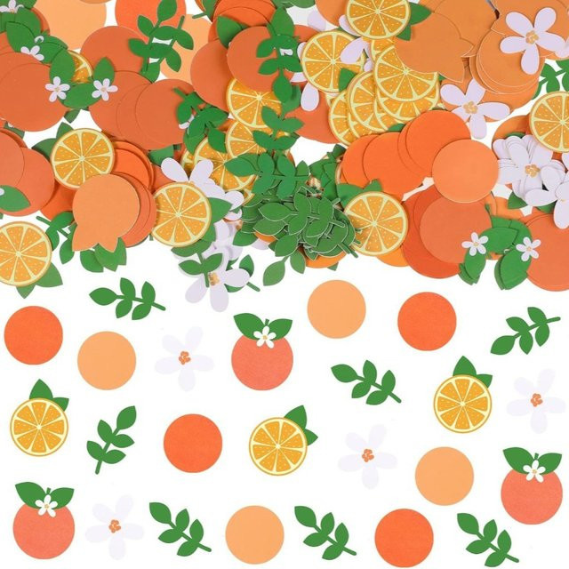 WakaParty Konfetti Set Orange mit Obst Blumen und Blättern 100 Stück für Baby Shower Geburtstag und Party Dekoration - Bild 1