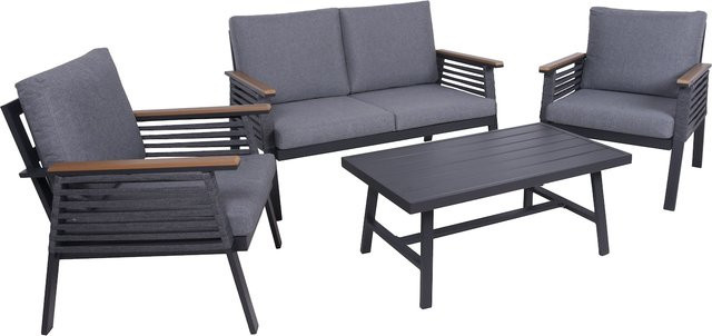Garden Pleasure Lounge-Gruppe Denia 4-teilig in Anthrazit-Grau mit Seilbespannung und Aluminiumgestell - Bild 1