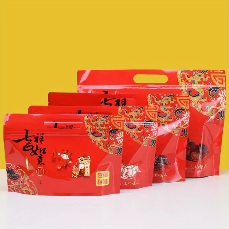 50 Stück Selbstverschließende Glücksbeutel für das chinesische Neujahr in Rot mit Sichtfenster als Geschenkverpackung für Süßigkeiten und Nüsse - Bild 3