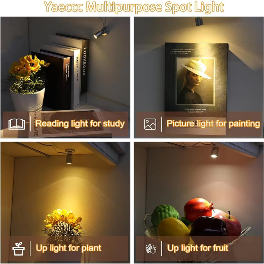 YSRSAI Mini-LED-Strahler mit USB-Anschluss, dimmbarer LED-Spot aus Aluminium in Warmweiß, drehbarer Aufputz-Spot für Schrank, Vitrine und Theke - Bild 5