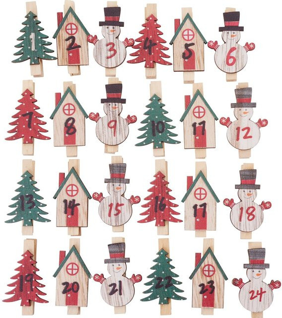 VBS Adventszahlen Tammo aus Holz in Multicolor zum Aufhängen mit Motiv Tanne, Haus und Schneemann - Bild 1