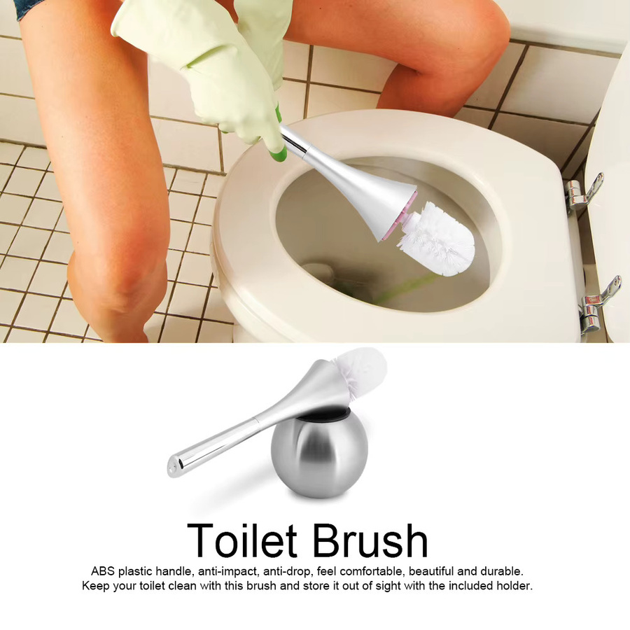 Aramox Toilettenbürsten-Set mit Edelstahlhalterung in Weiß und Silber für das Badezimmer - Bild 2