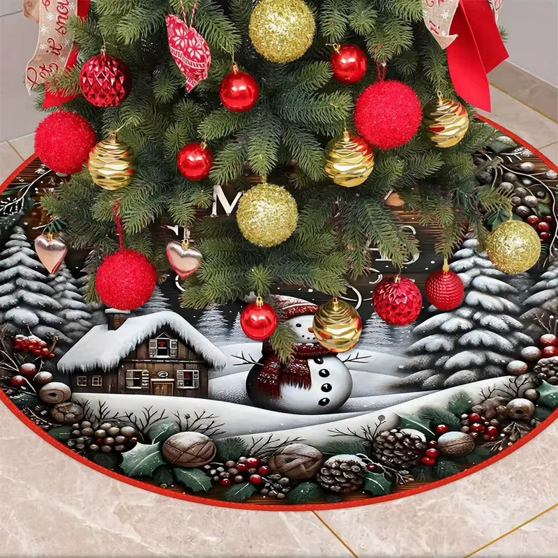VIKAMA Weihnachtsbaumrock mit Schneemann- und Schneeszene-Design in Multicolour, Textil, Durchmesser: 120 cm - Bild 2