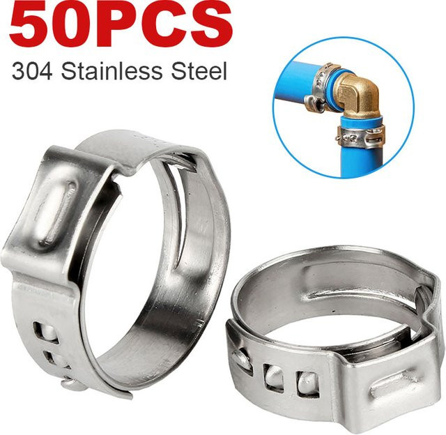 JH ZPXH 50 Stück Einzelohr-Cinch-Klemmringe aus Edelstahl in Silber für PEX-Schläuche und Rohrverbindungen, Durchmesser: 5,3–25,6 mm - Bild 1