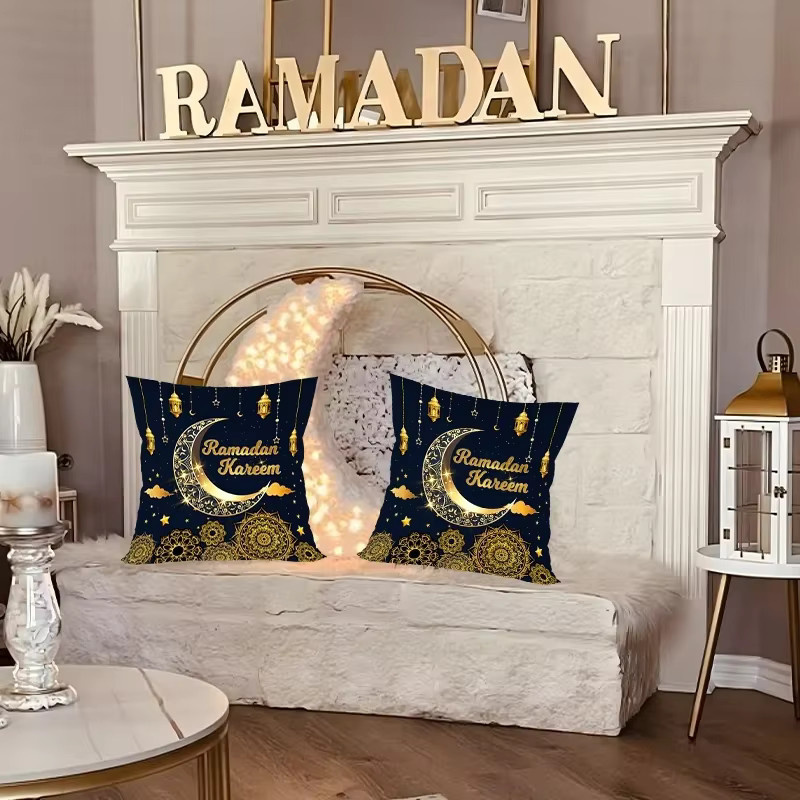 VIKAMA Eid Al-Fitr Mubarak Kissenbezug aus Leinen mit orientalischem Sternen-Design, quadratisch, Breite: 30 cm, Höhe: 30 cm - Bild 3