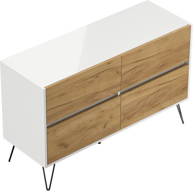 Posseik Sideboard Industrial mit 4 Soft-Close-Schubladen in Weiß Eiche, Breite: 120 cm - Bild 1