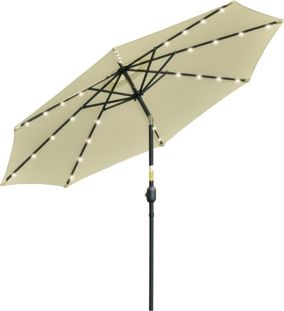 Outsunny Kippbarer Gartenschirm Beige mit 32 Solar-LEDs und Kurbel, Ø 265 cm, aus Stahl und Polyester - Bild 1