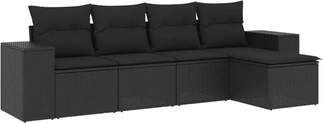 vidaXL 5-tlg Garten-Sofagarnitur aus Polyrattan in Schwarz mit Sitzkissen und Stauraum - Bild 1