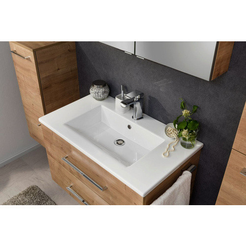 Fackelmann Badmöbel-Set B.perfekt in Ast-Eiche mit Keramik-Waschbecken, Braun, B/H/T: 82 x 50,9 x 48 cm - Bild 2