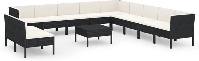 vidaXL 12-teiliges Garten-Lounge-Set in U-Form aus Poly Rattan und pulverbeschichtetem Stahl mit Auflagen in Schwarz - Bild 1