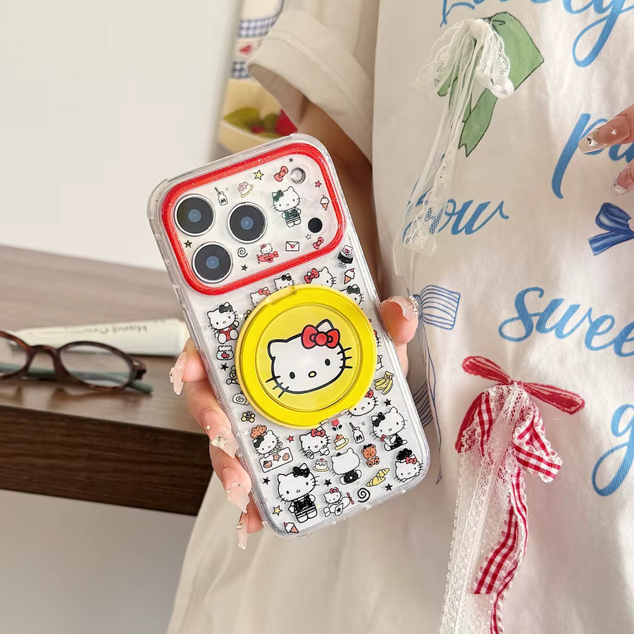 Sanrio Hello Kitty Handyhülle mit 360 Grad drehbarer Schleifen-Ringhalterung für iPhone 17 16 15 14 13 Pro Max, Mehrfarbig - Bild 2