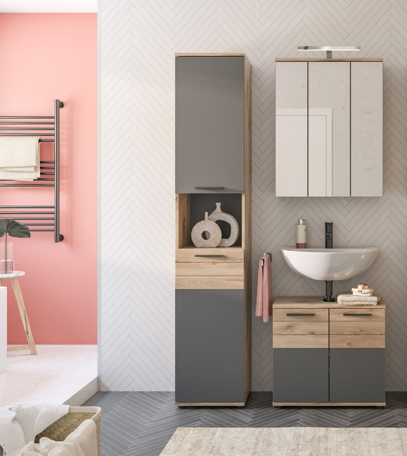 Inn.Furn Badezimmer Hochschrank Tomaso in Eiche und Grau mit Soft-Close, B/T/H: 37 x 34 x 190 cm - Bild 3
