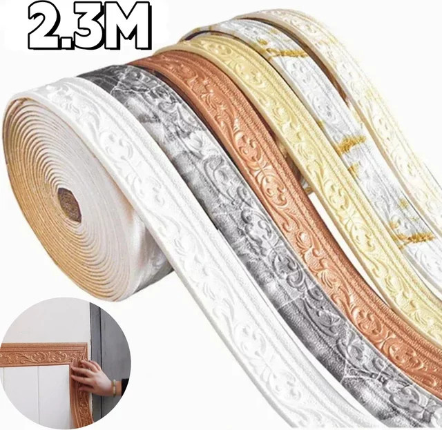 Selbstklebende 3D-Wandverkleidung in Linienoptik, wasserdichte Sockelleiste als Wandaufkleber für deine Raumdekoration, Mehrfarbig, Länge: 230 cm - Bild 1