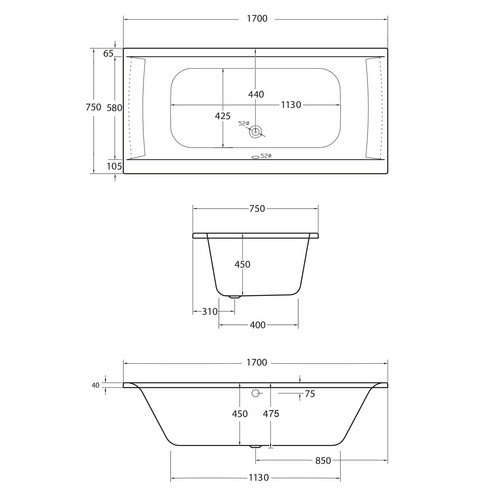 OTTOFOND Badewanne Rosa rechteckig weiß B/H/L: 75 x 45 x 170 cm - Bild 3