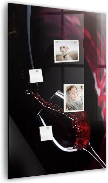 Tulup Magnettafel aus Glas mit Verschütteter Wein Design, Weiß, B: 90 cm, H: 60 cm - Bild 1