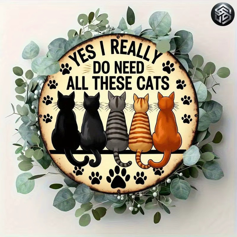 Rundes Aluminiumschild mit Katzenmotiv von Potdemiel in Multicolour im Vintage-Stil, Durchmesser: 20 cm - Bild 4