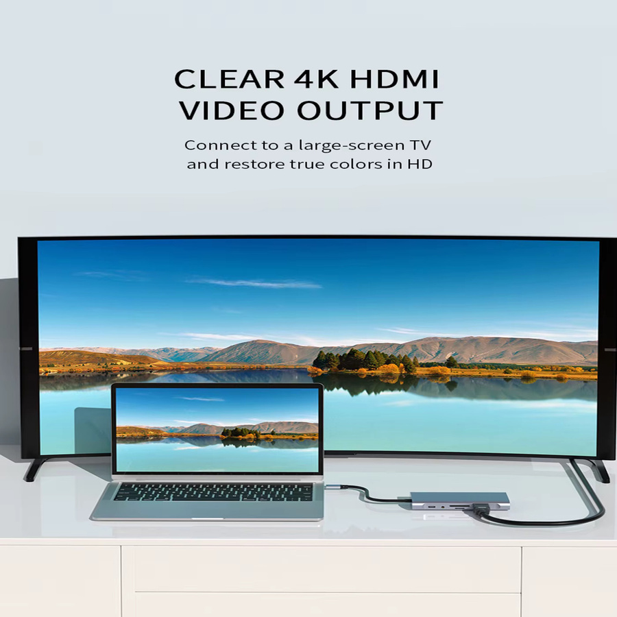 Basix USB-C Hub zu HDMI Adapter mit 4K Thunderbolt 3, TF und SD Kartenleser sowie PD-Ladefunktion für MacBook Air Pro M1 M2, Grau - Bild 3