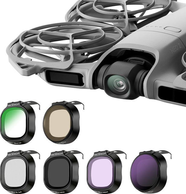 Mecoright Professionelles Kameraobjektivfilter-Set für DJI NEO 2 Drohne in Schwarz mit ND, CPL, UV, Black Mist und Anti-Light Pollution Filtern - Bild 1