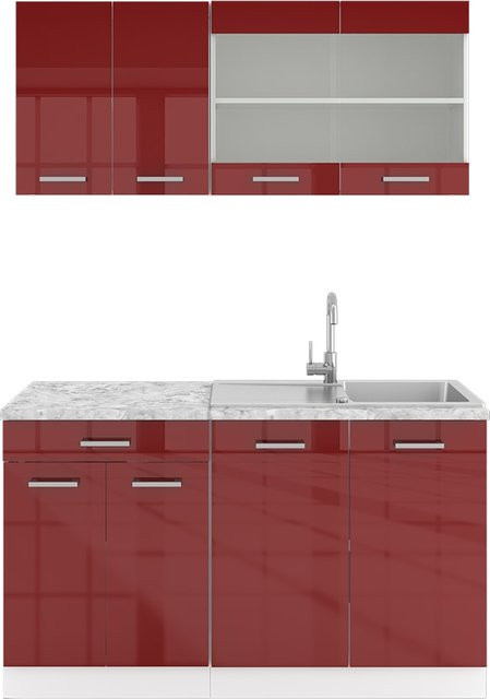 VICCO R-Line Eckküche als Einbauküche in Rot Bordeaux Hochglanz - Bild 1