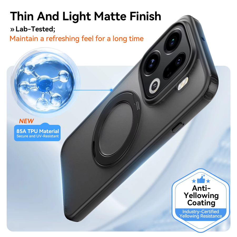 Magnetische und stoßfeste Handyhülle für OPPO Find X9 Pro, X9s und X9Ultra mit 360 Grad drehbarer Halterung und matter Rückseite in Transparent und Beige - Bild 2