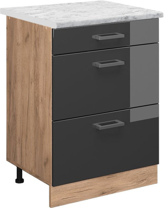 Vicco Küchenunterschrank R-line in Anthrazit Hochglanz mit Marmor-Optik, B: 60 cm, H: 81,6 cm, T: 46 cm - Bild 1