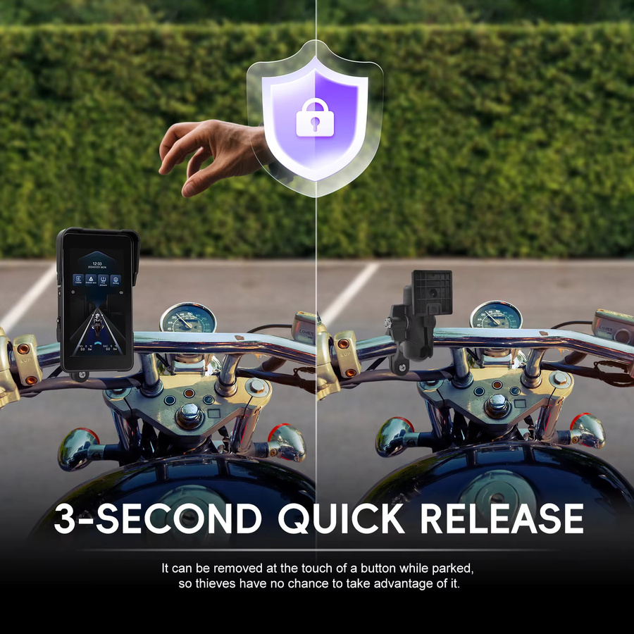 Podofo 5 Zoll Vertikaler Motorrad-Player mit Carplay und Android Auto Unterstützung, IP68 Wasserdicht mit Reifendrucküberwachung, Schwarz - Bild 3