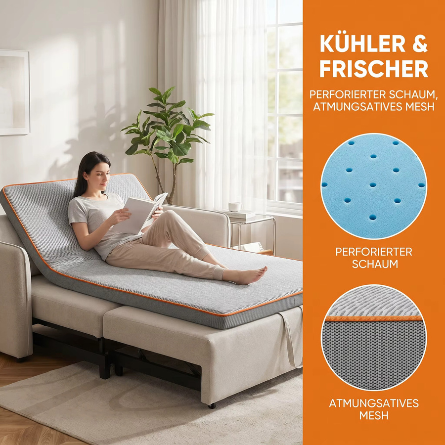 PERLECARE Matratzentopper aus Gel-Kalt-Schaum mit waschbarem Bezug und Anti-Rutsch-Funktion, Höhe: 7,5 cm - Bild 3