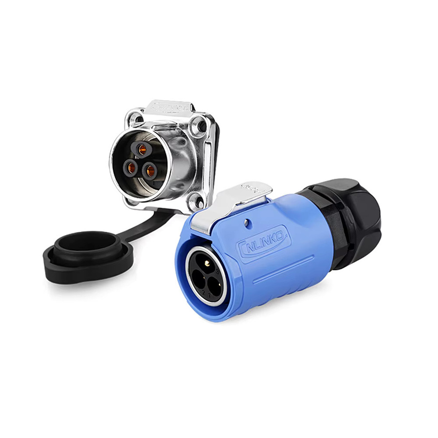 CNLINKO LP20 3-Pin Wasserdichter AC/DC-Stromanschluss mit Schraubverriegelung und Schnellverschluss in Blau für Automotive und LED-Bildschirm-Anzeigeplatten-Montage - Bild 1