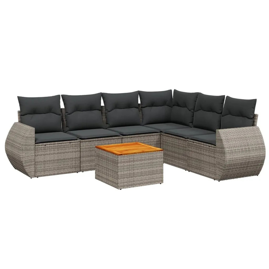 vidaXL 7-tlg. Garten-Sitzgruppe in L-Form mit Kissen in Grau - Bild 2