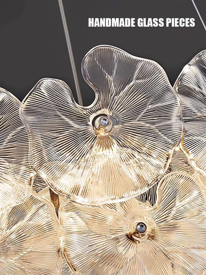 VIGOUS Moderner LED Kronleuchter in Lotus-Blatt-Design aus Glas, Transparent, Warmweiß - Bild 2
