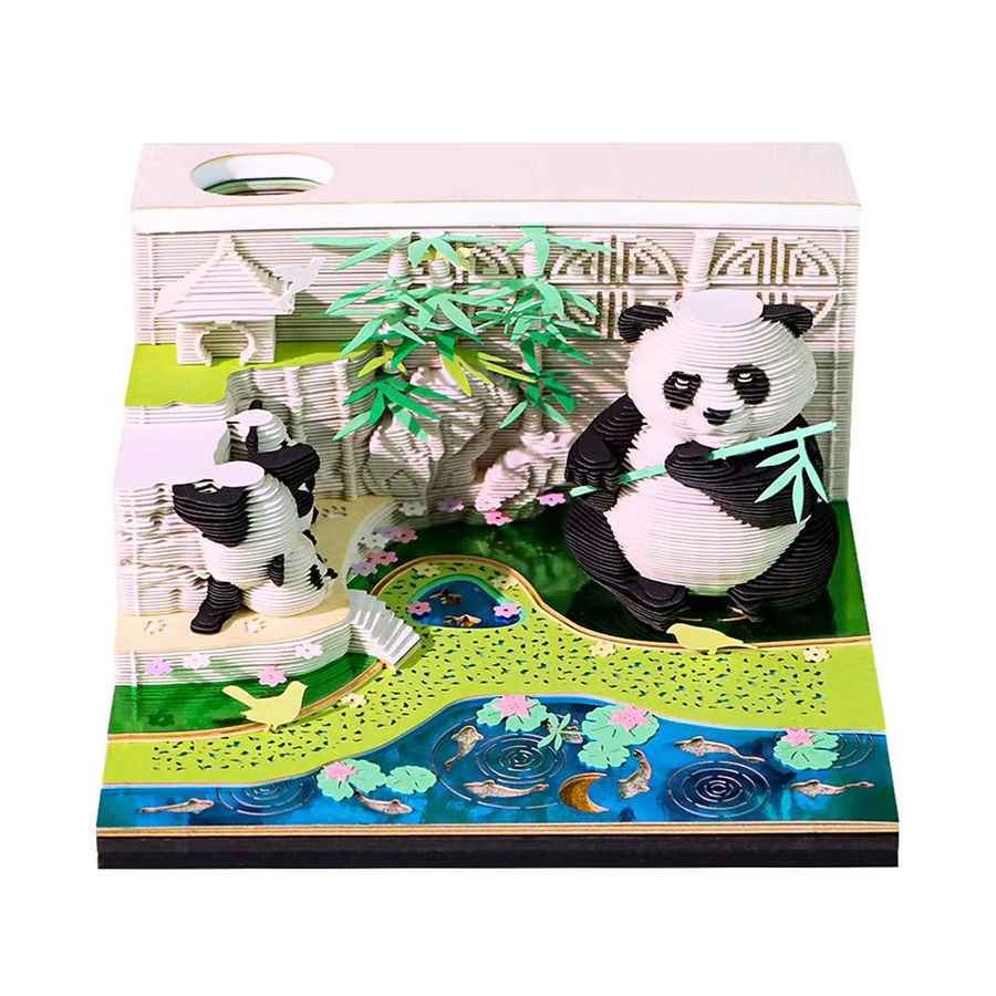 3D Panda Tischkalender 2026 mit Acrylgehäuse und Notizfunktion in Multicolor - Bild 3