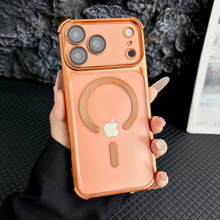 Stoßfeste MagSafe Handyhülle für Apple iPhone 17 16 15 14 13 Pro Max in Schwarz und Orange mit weichem Material und kabellosem Laden - Bild 1