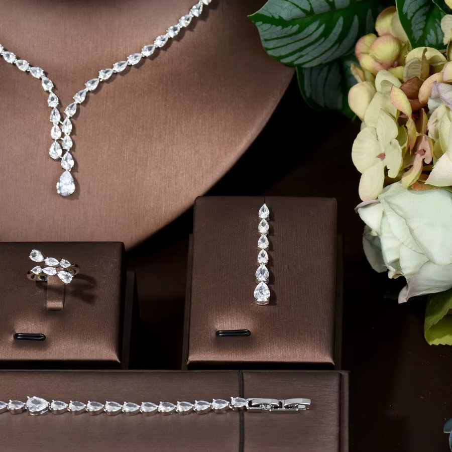 Hibride Schmuck-Set, Ohrringe und Halskette, Silber, Zirkonia, Kristall, Damen - Bild 2